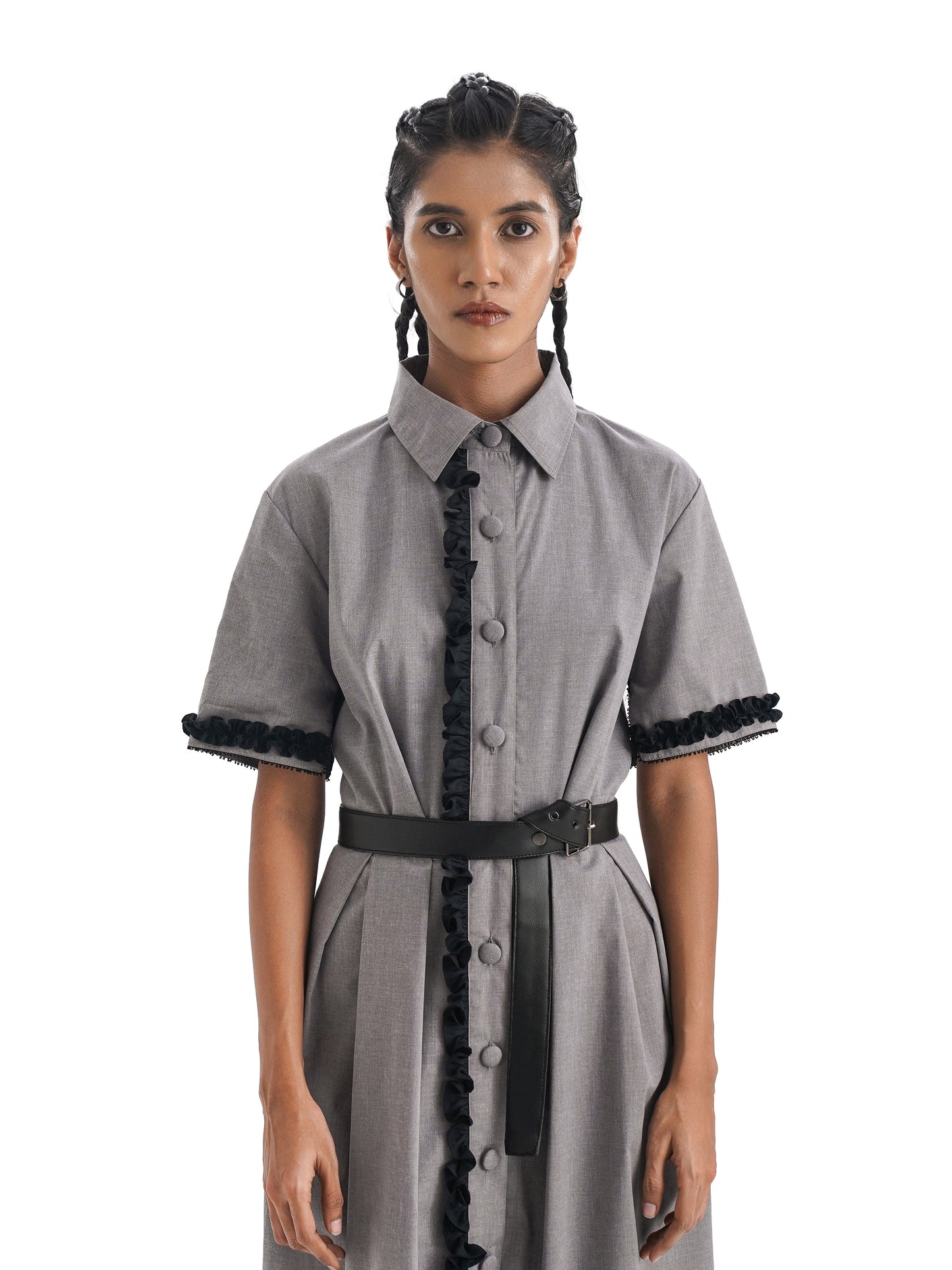 Notre Ame La Soirée Grise Ruffle Dress-D