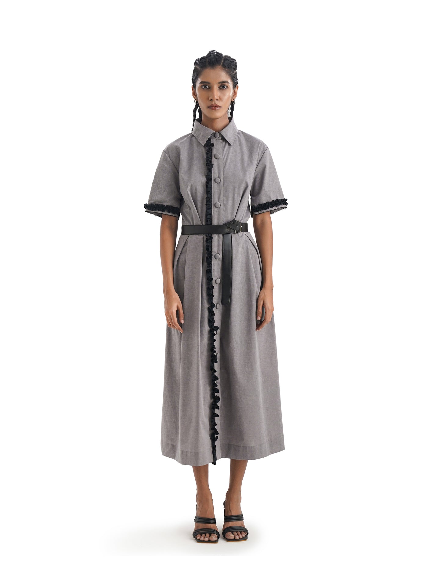 Notre Ame La Soirée Grise Ruffle Dress-F