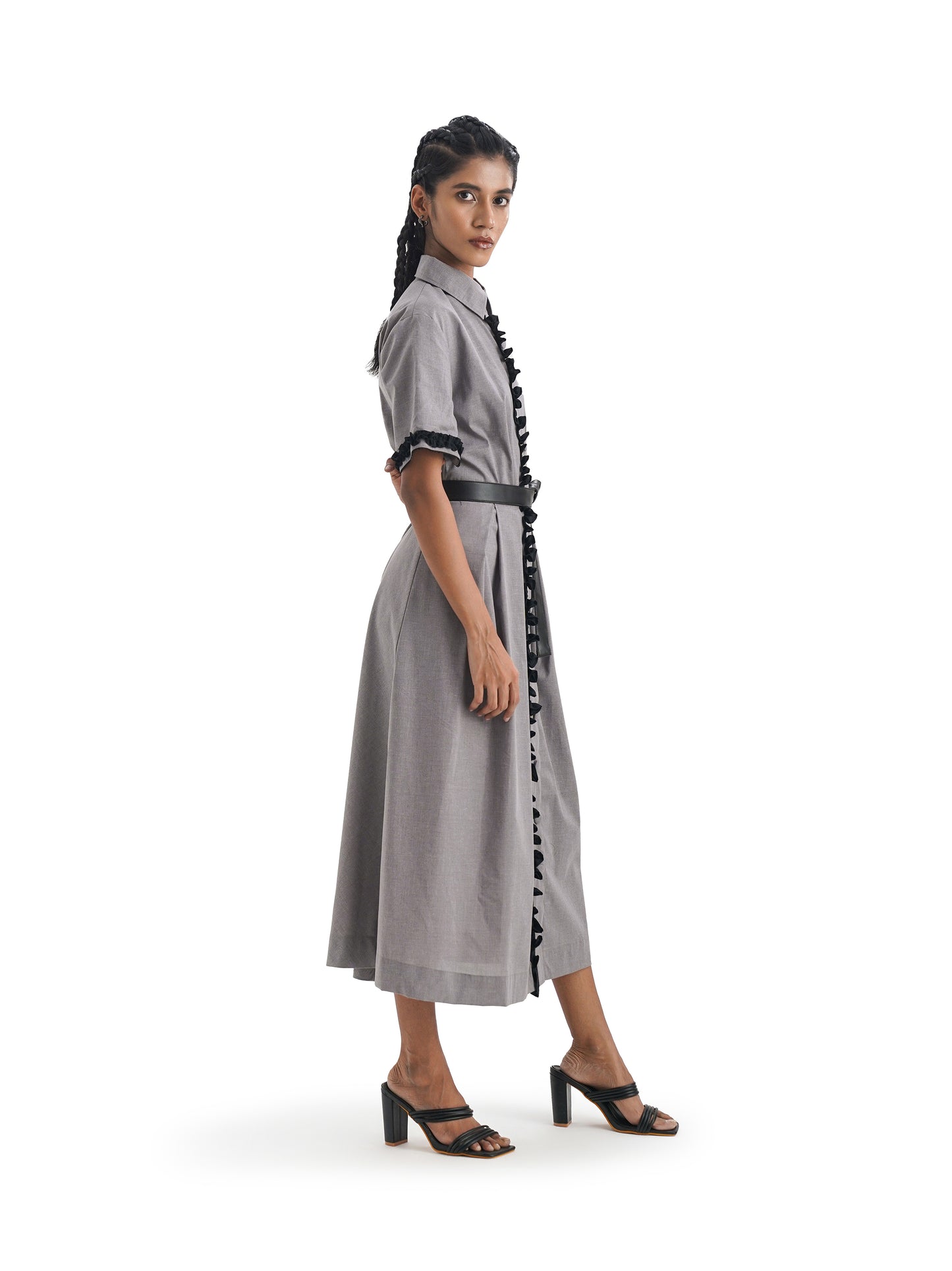 Notre Ame La Soirée Grise Ruffle Dress-ST