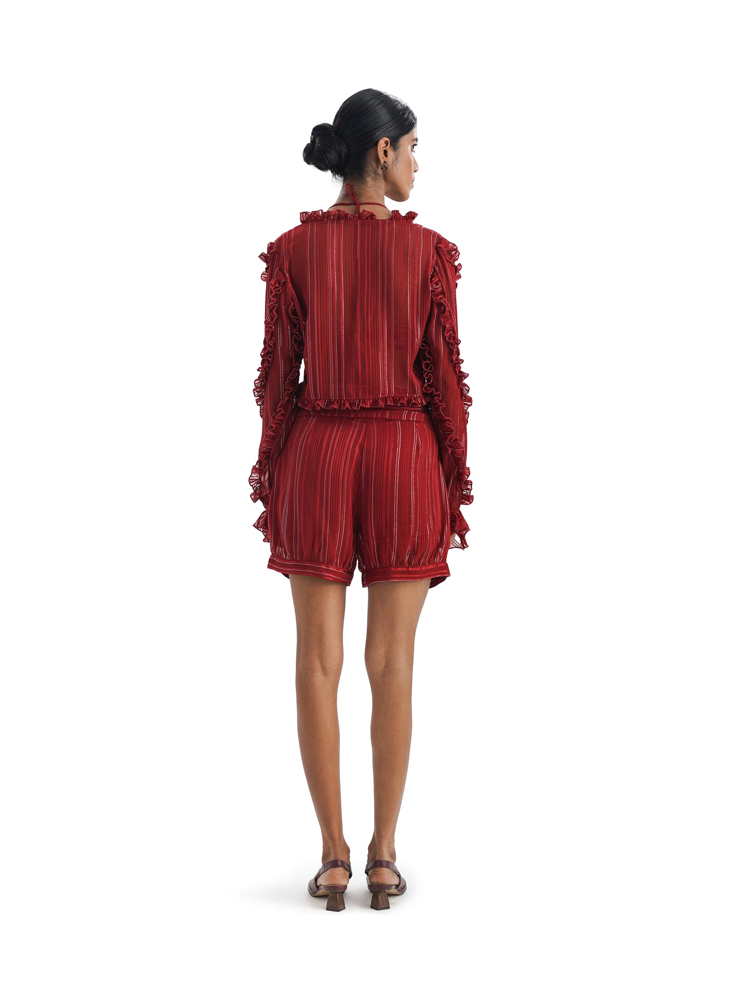 Notre Ame Le Rouge Chiffon Lurex Co-ord Set - B