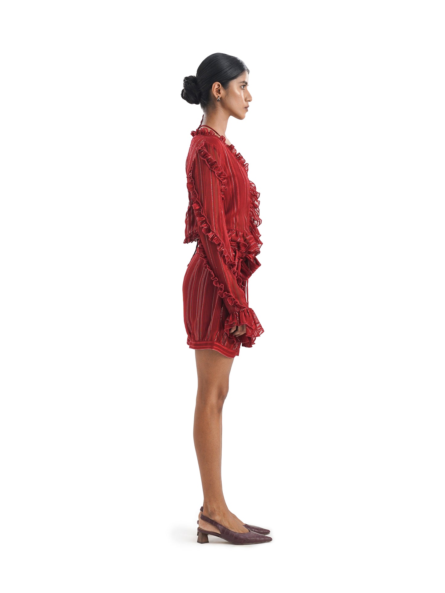 Notre Ame Le Rouge Chiffon Lurex Co-ord Set - S