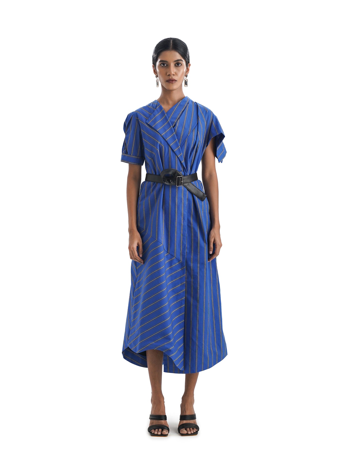 Notre Ame Les Facettes Drapeado Stripes Dress-F
