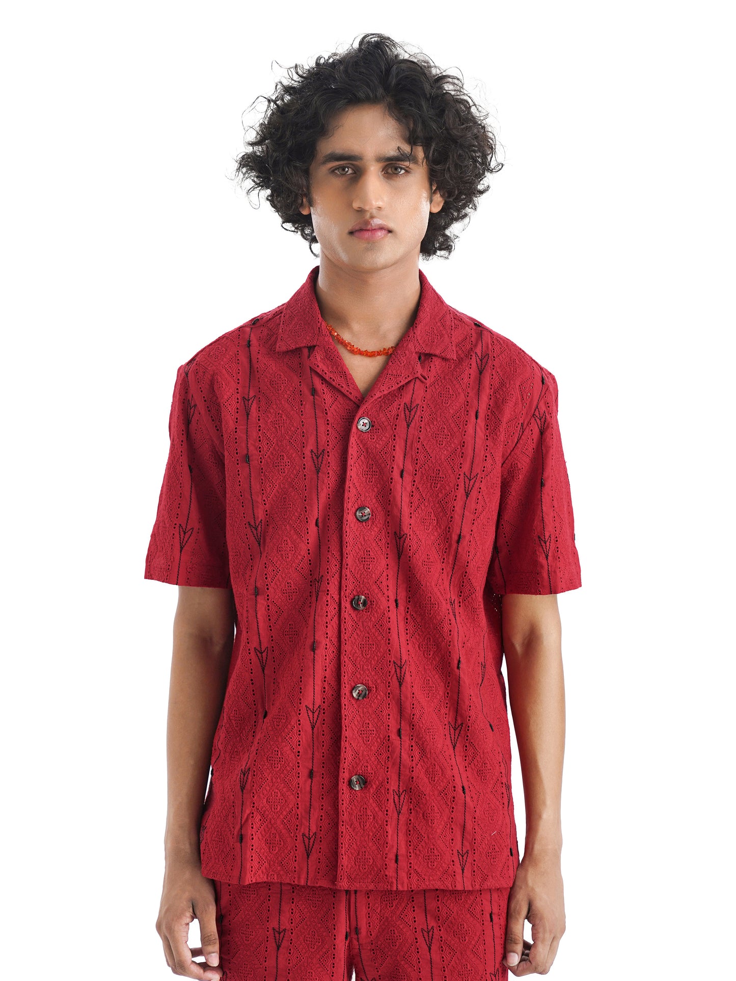 Notre Ame Unisex Vintage Red Embroidered Co-ord - D