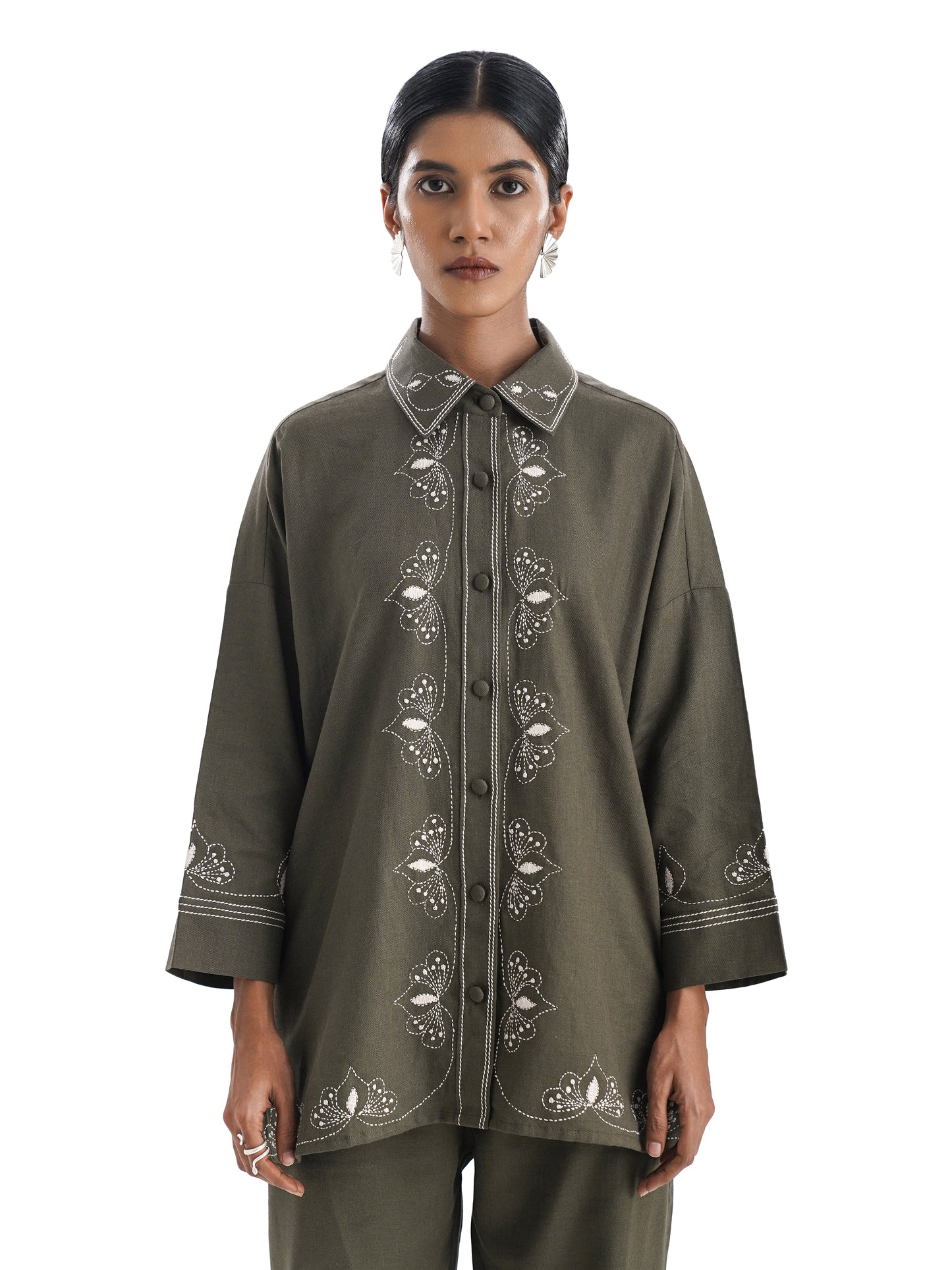 Notre Ame La Broderie Palmette Olive Co-ords-D