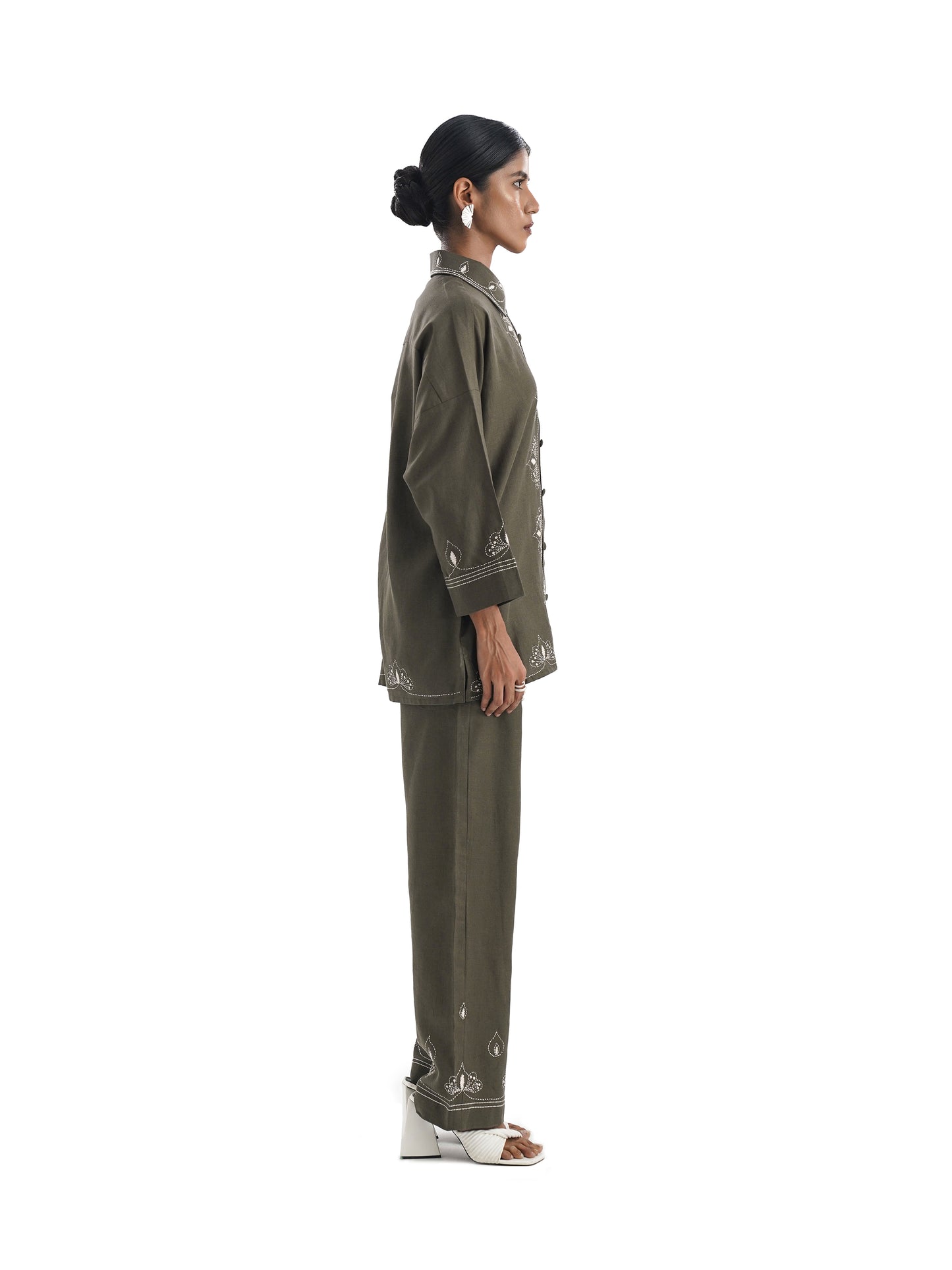 Notre Ame La Broderie Palmette Olive Co-ords-S