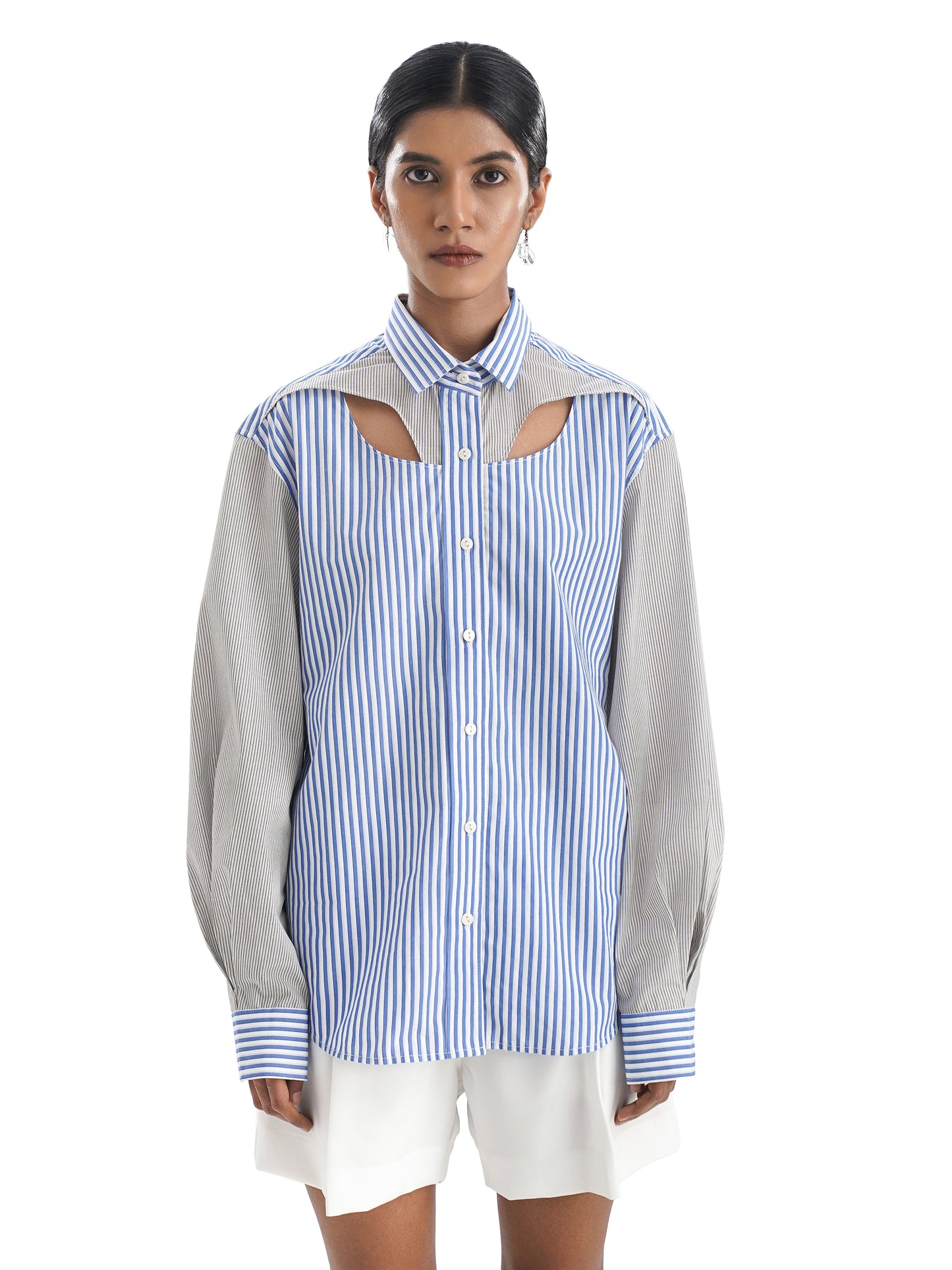 Notre Ame La Fente Appose Stripe Shirt-D
