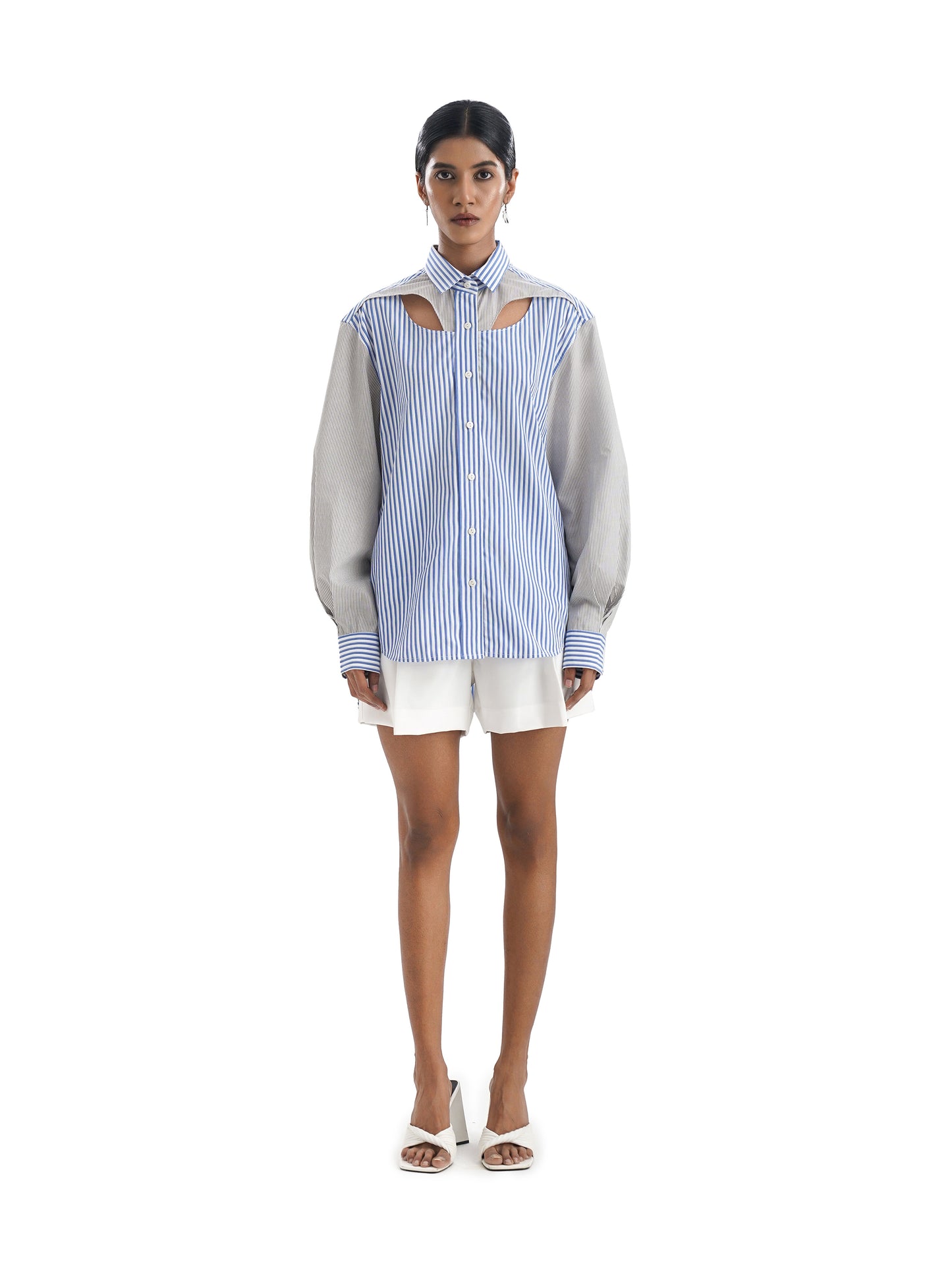 Notre Ame La Fente Appose Stripe Shirt-F