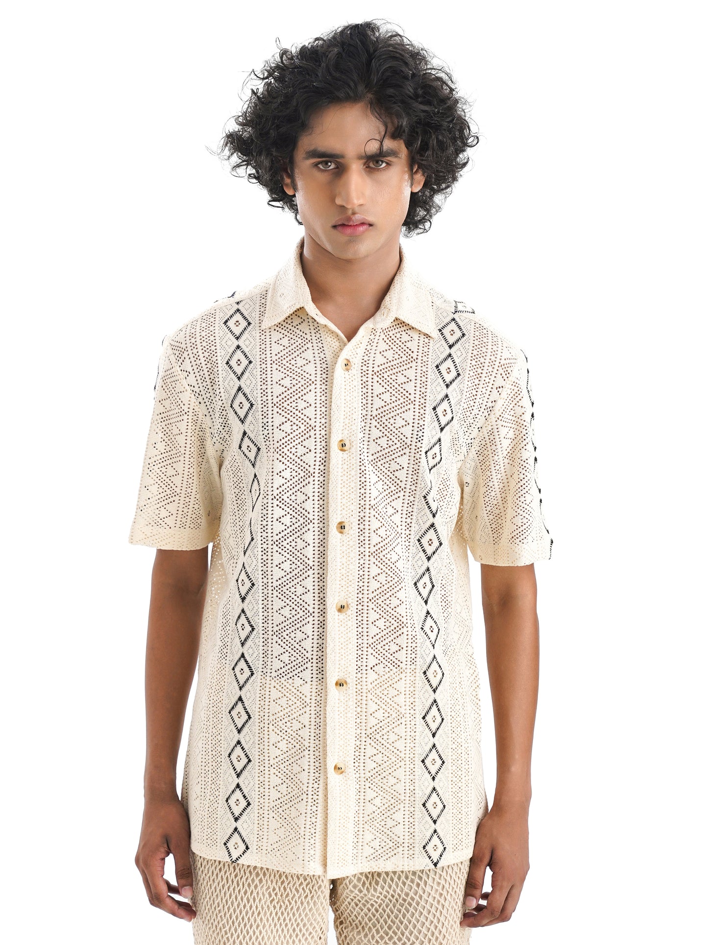 Notre Ame Le Losange Cotton Raschel Shirt-D