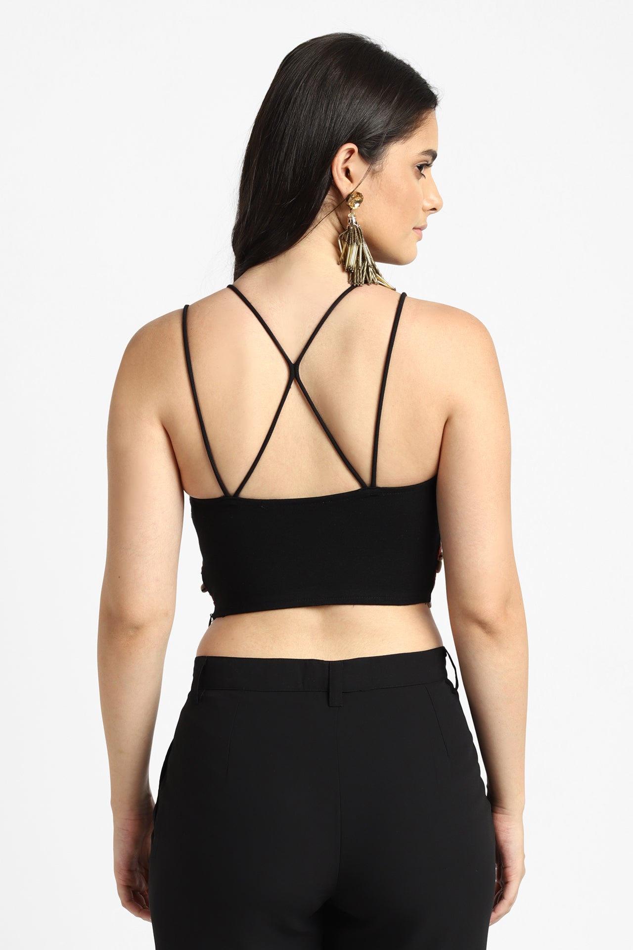 Aztec Embroidery Black Bralette