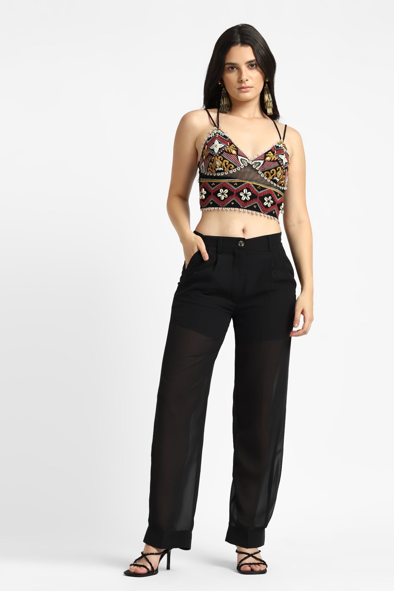 Aztec Embroidery Black Bralette