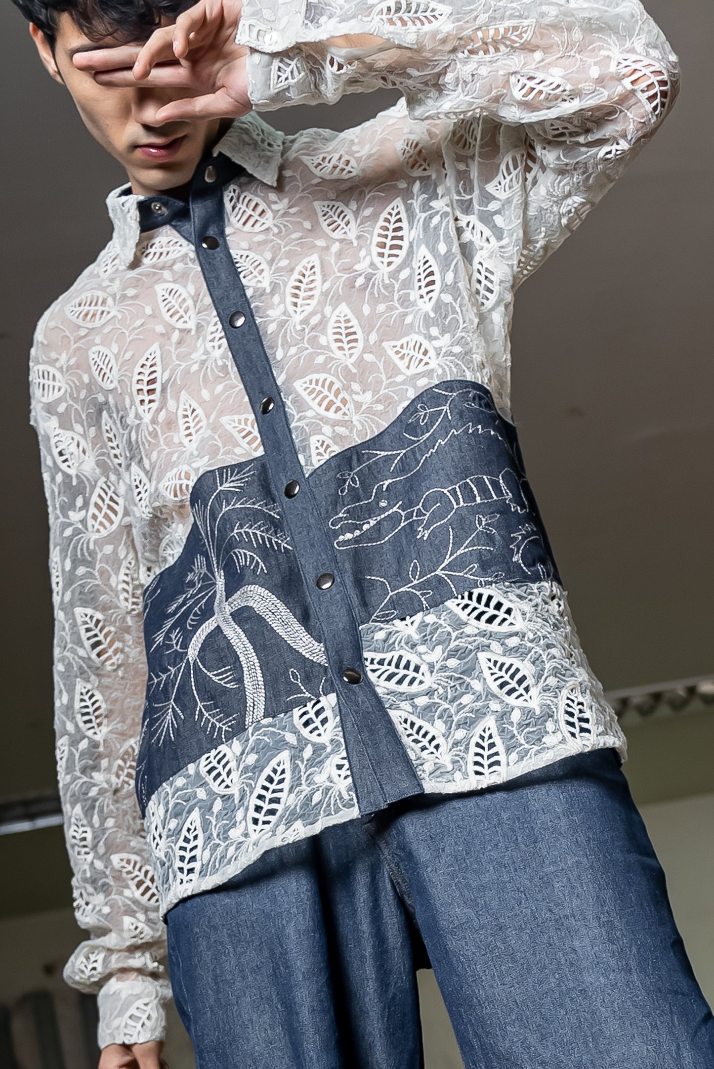 Denim Organza Jungle Shirt