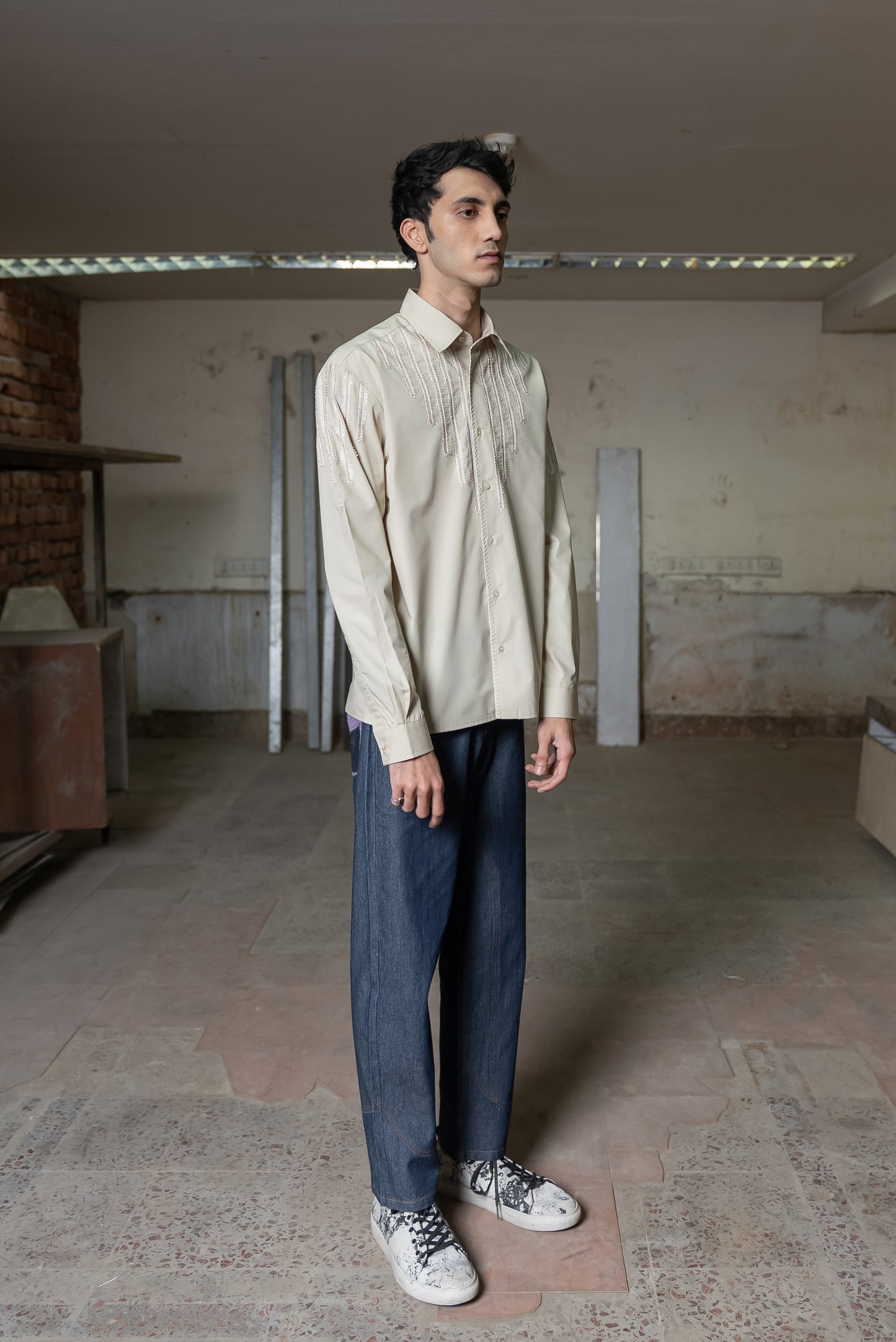 Notre-ame-Ivory-Lace-Tailored-Beige-Shirt-S