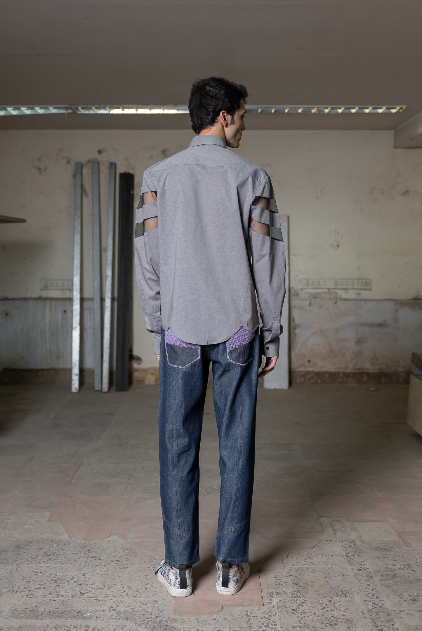 Notre-ame-Mesh-Panelled-Lion-Melange-Shirt-B