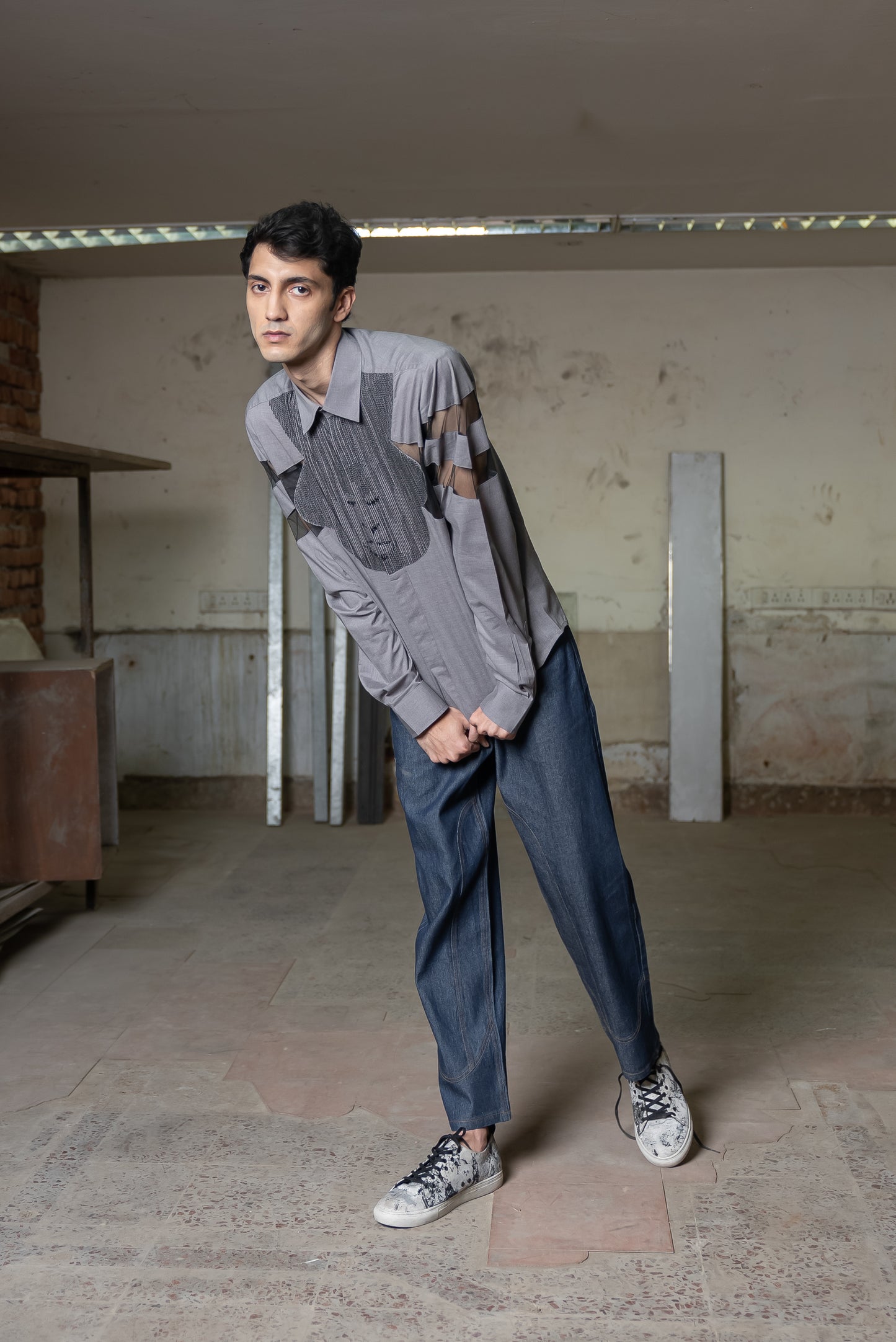 Notre-ame-Mesh-Panelled-Lion-Melange-Shirt-ST