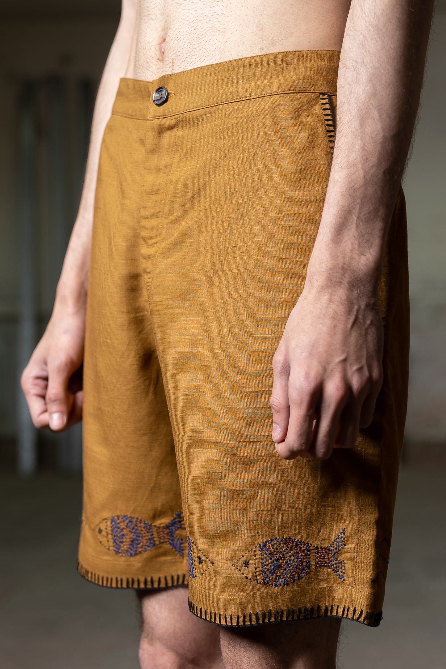 Notre-ame-Pisces-Mustard-Linen-Shorts-D