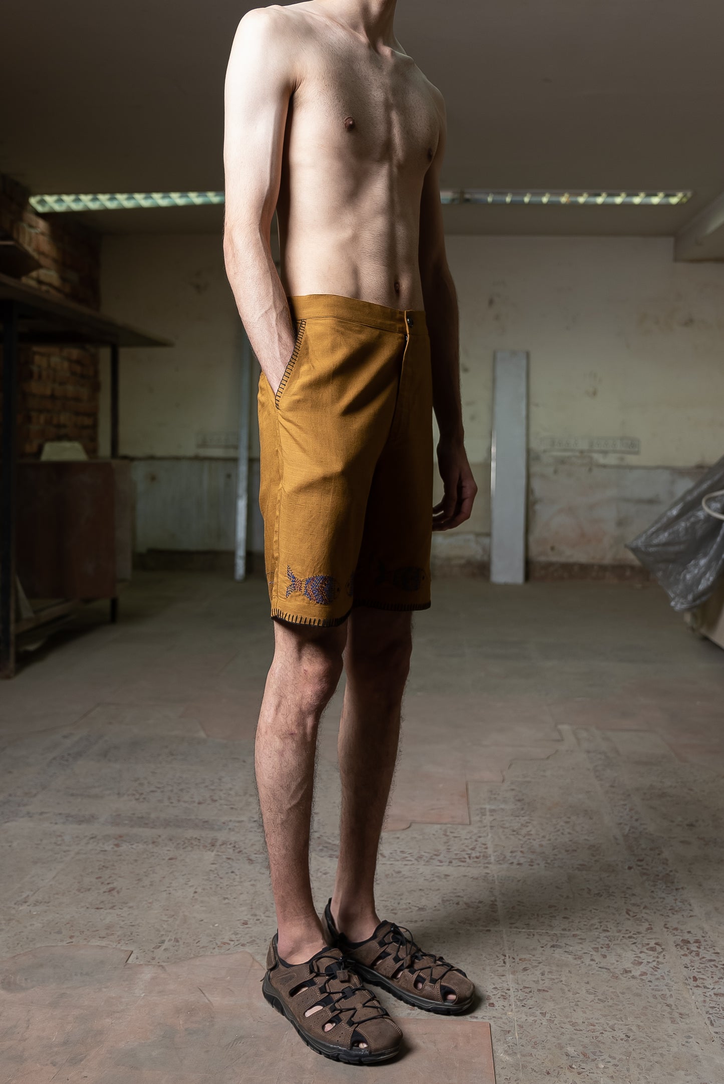 Notre-ame-Pisces-Mustard-Linen-Shorts-S