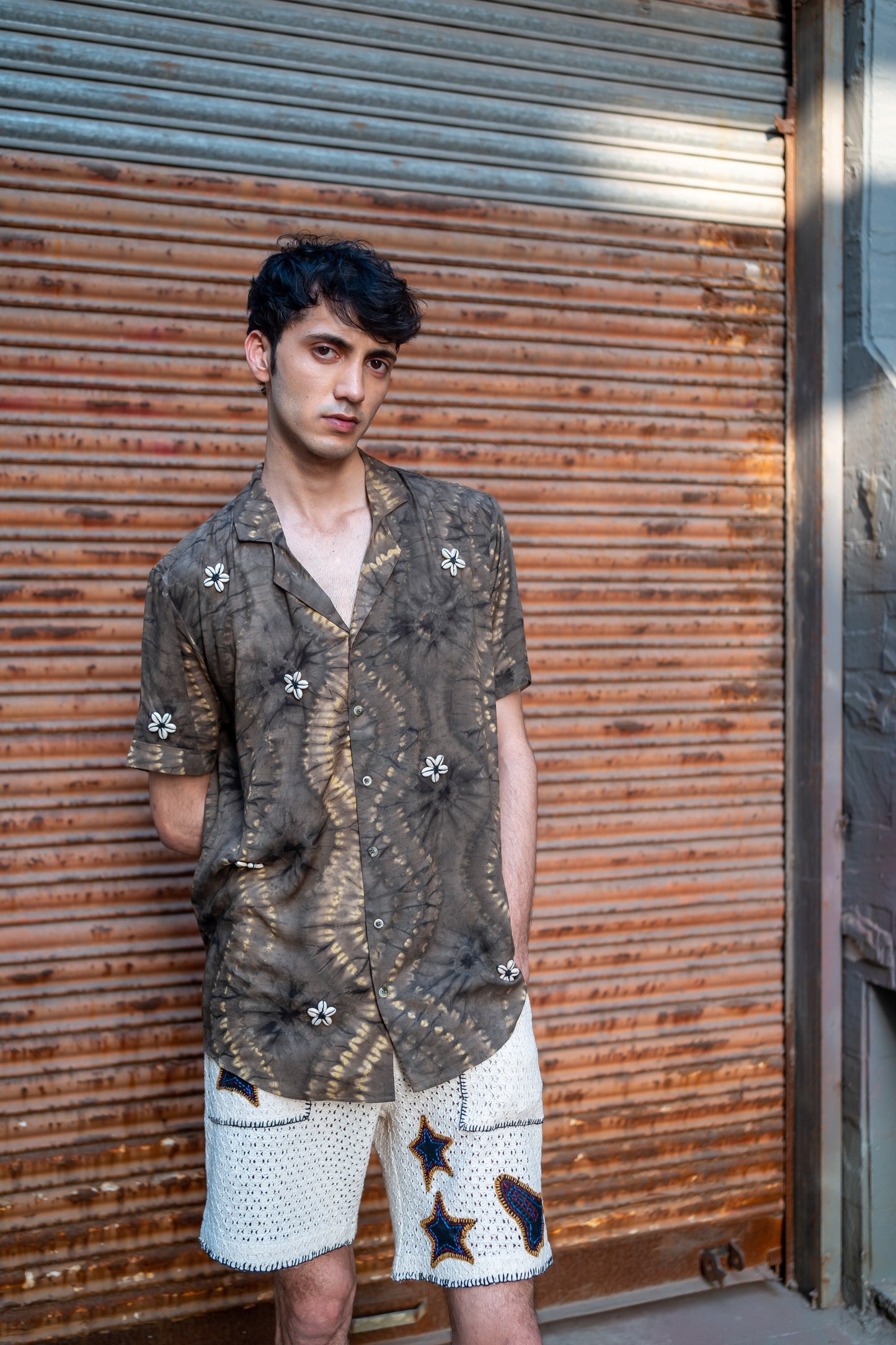 Notre-ame-Shibori-Muddy-Olive-Shell-Embroidery-Shirt-C
