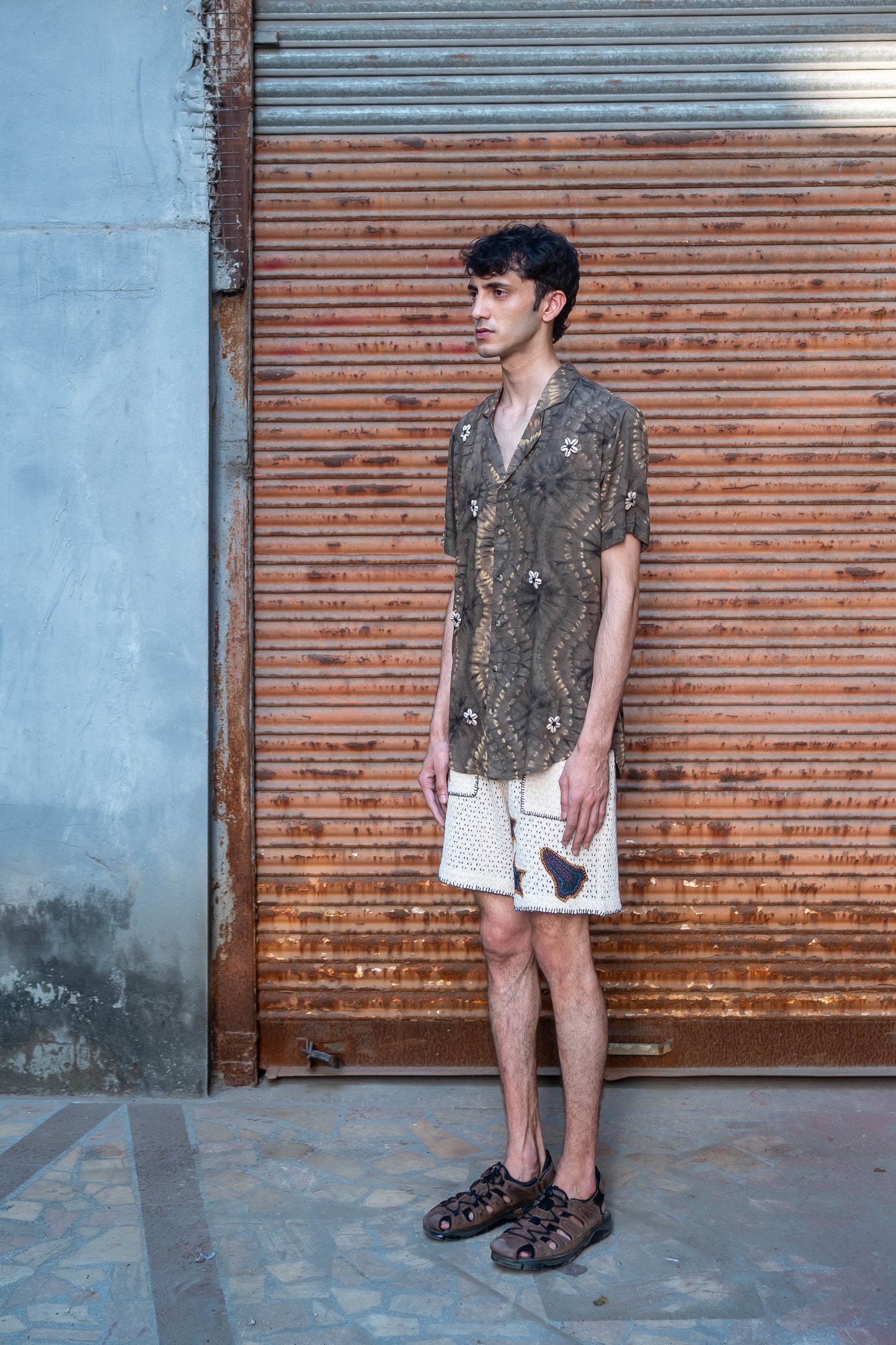 Notre-ame-Shibori-Muddy-Olive-Shell-Embroidery-Shirt-S