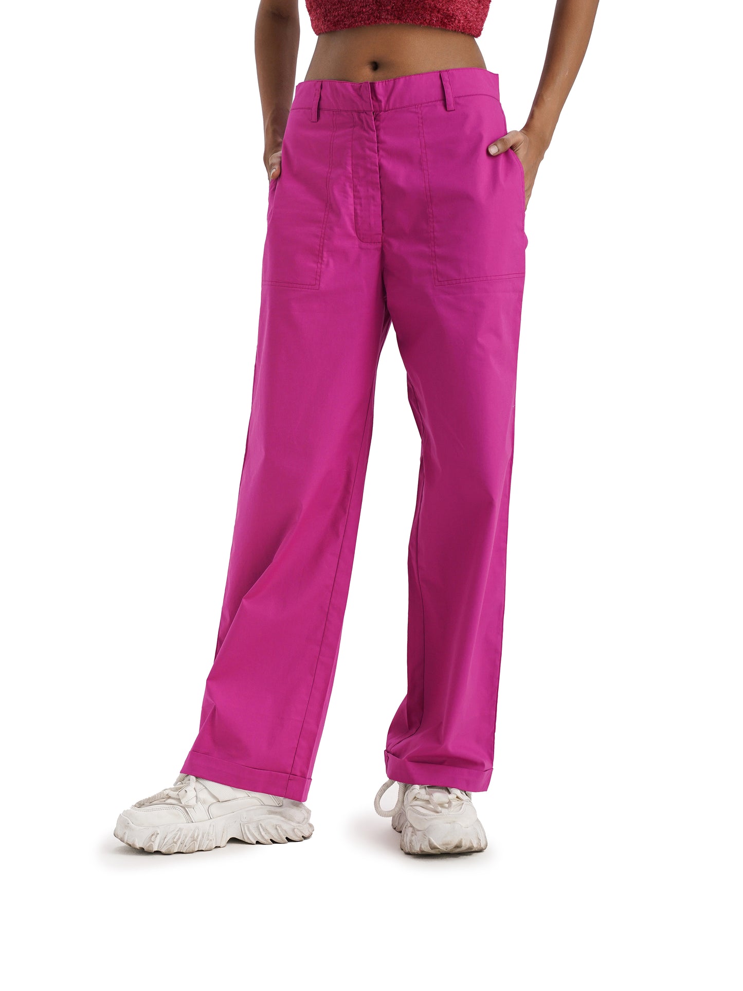 Notre Ame Le Plissé Magenta Roll-up Pants - D