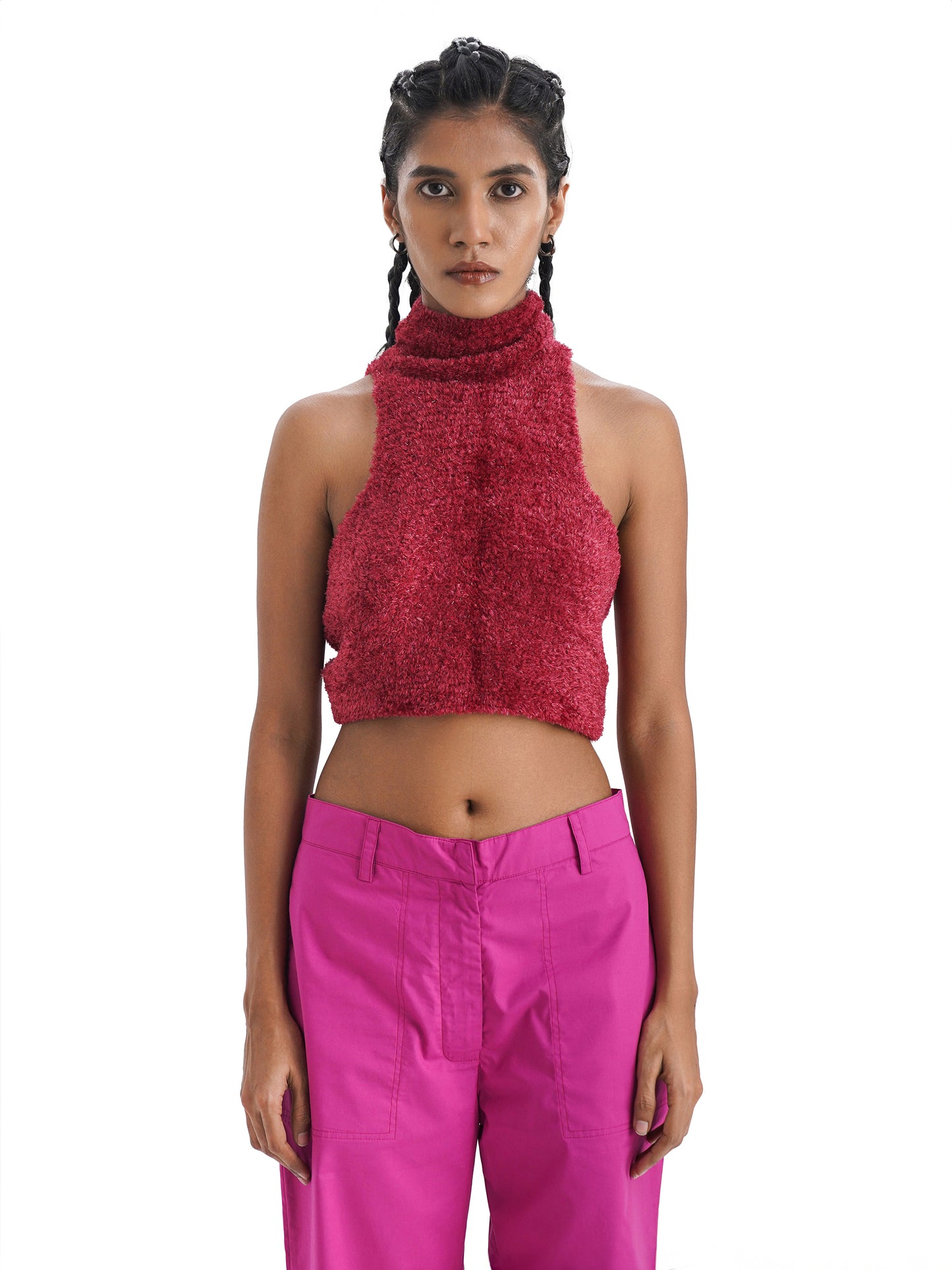 Notre Ame Le Poilu Chenille Maroon Crop Top - D