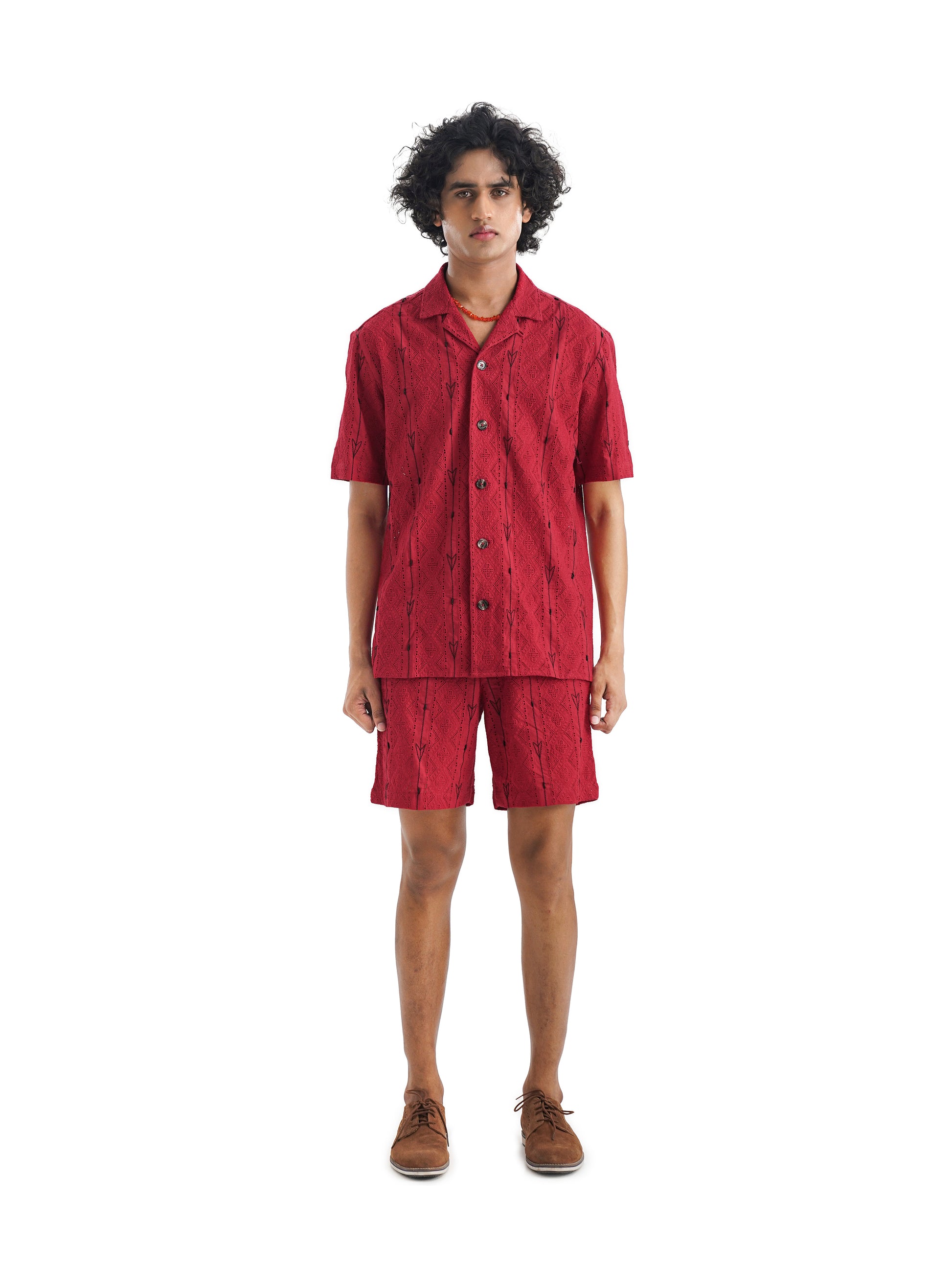 Notre Ame Unisex Vintage Red Embroidered Co-ord - F