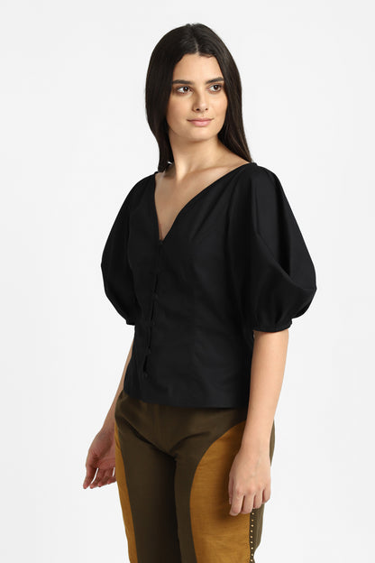 Notre-ame-le-galbe-flounce-sleeve-black-blouse-s