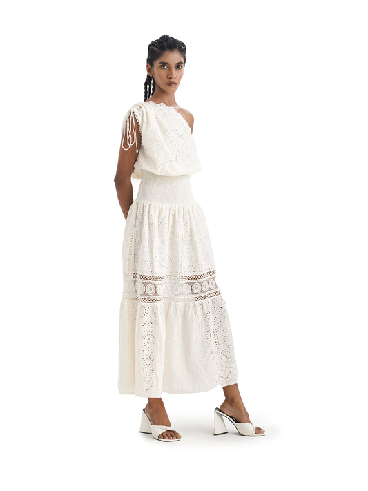 Ivory Anglaise Oneshoulder Dress