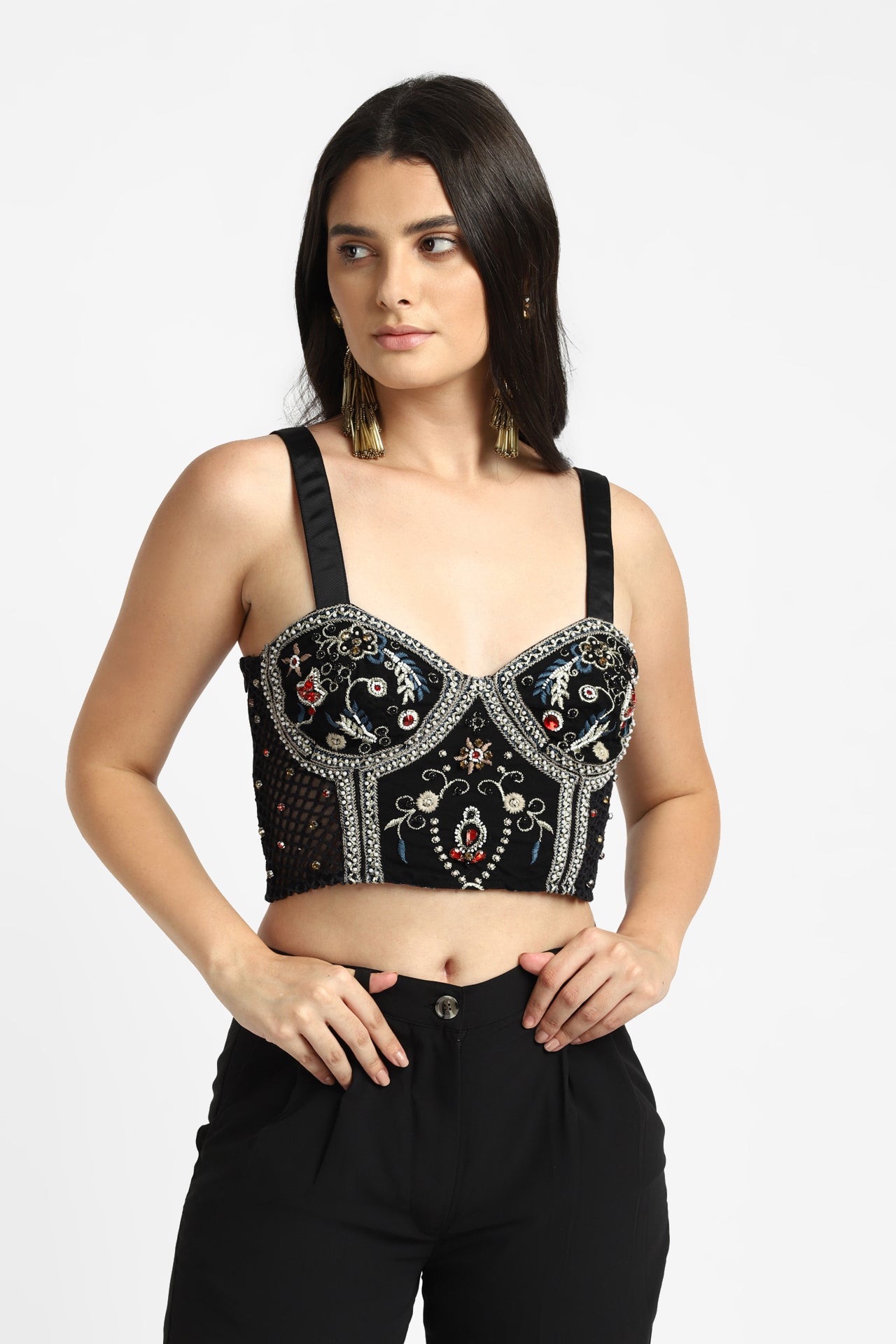 La Perle Ornate Embroidery Black Bralette