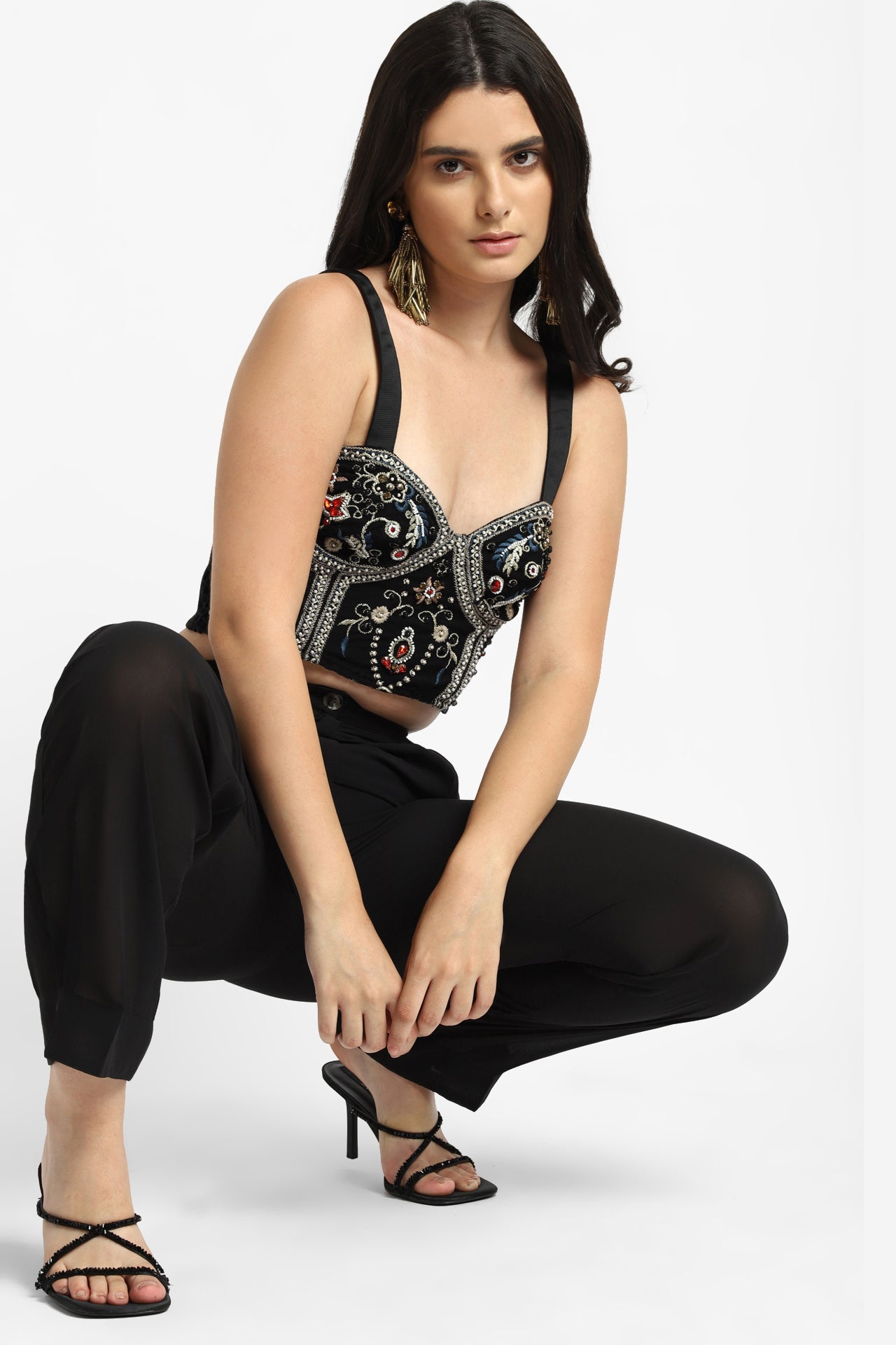 La Perle Ornate Embroidery Black Bralette