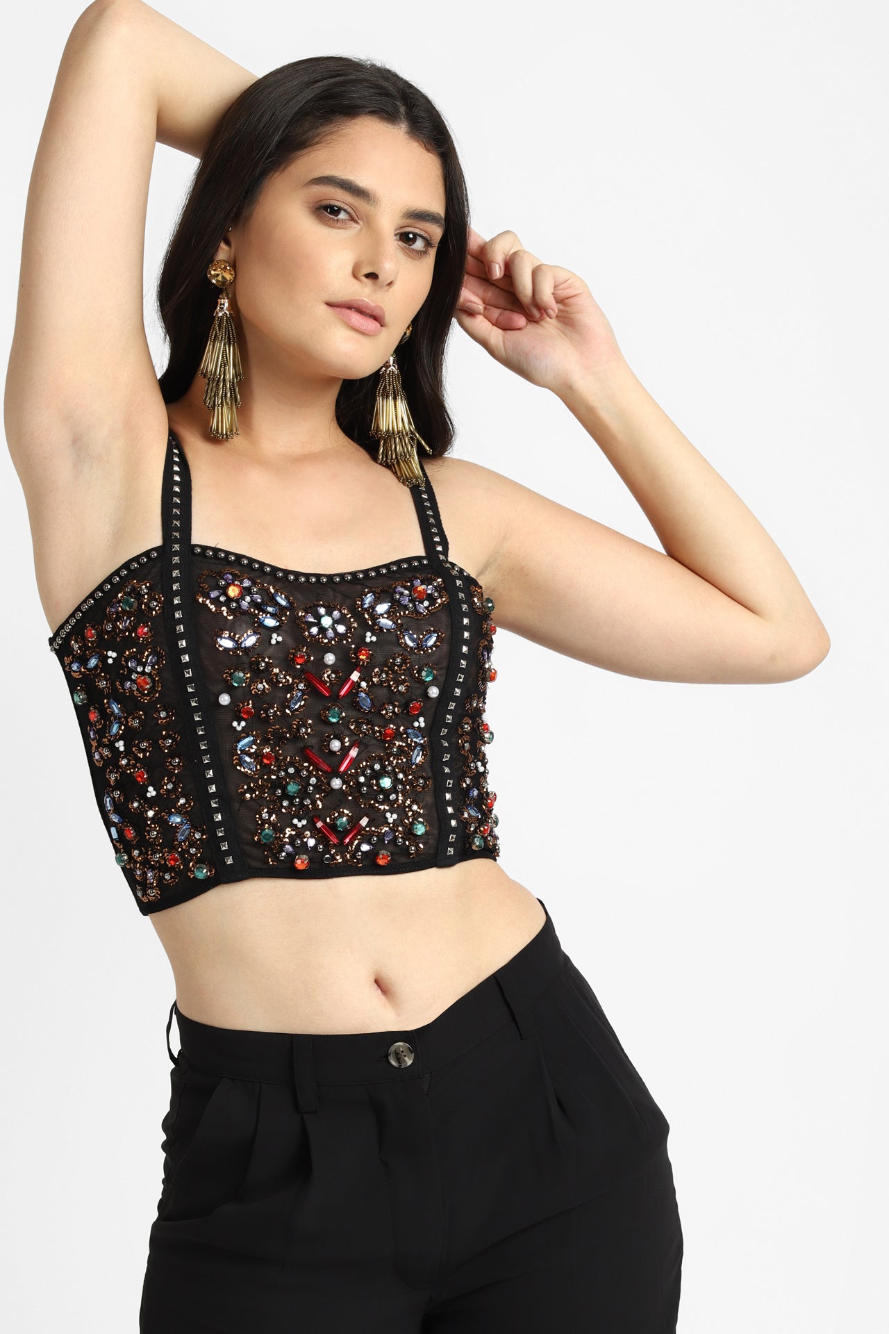 La Pierre Embroidery Black Bralette