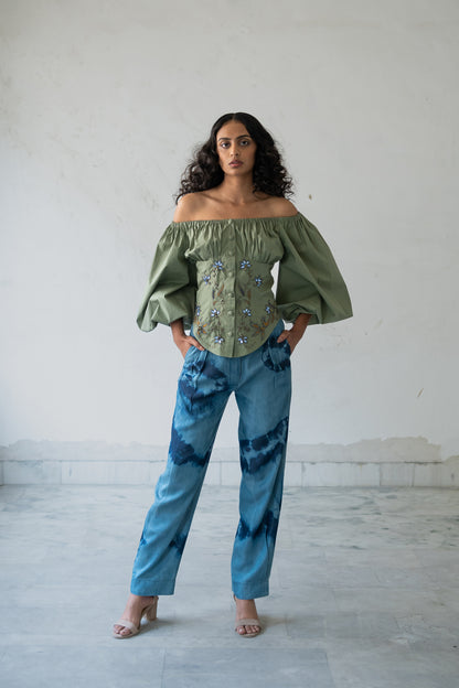 Le Jardin Olive Offshoulder Blouse